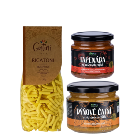 Rigatoni + Dýňové čatní + Tapenáda ze sušených rajčat Rigatoni + Dýňové čatní + Tapenáda ze sušených rajčat